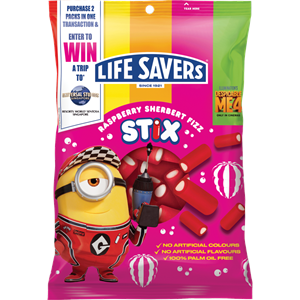 LIFESAVERS Sherbet Raspberry Fizz Stix Gummies - 200g (BOX OF 12)
